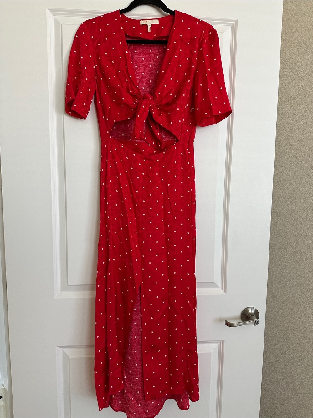 Maje Tie-Front Red Polka Dot Maxi Dress